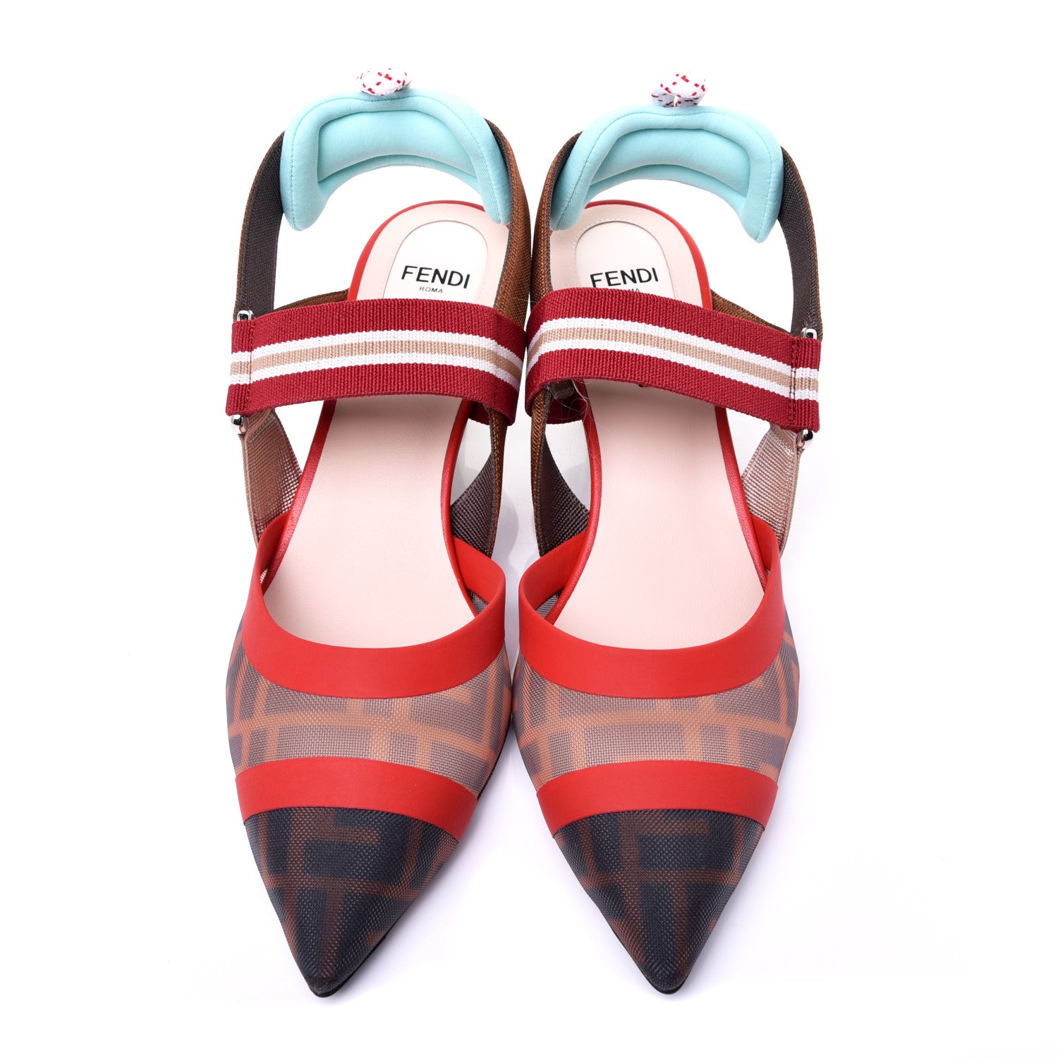 Fendi Technical Mesh FF Colibri 55mm Slingback Pumps 37 Tobacco Moro Cipria Papavero Camelia 6 of 11
