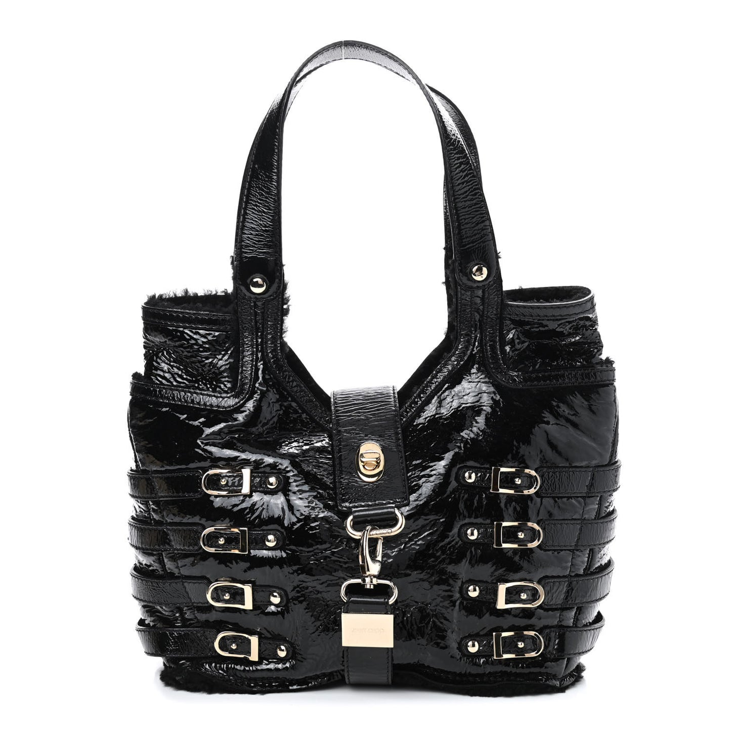Patent Shearling Bree Tote Black