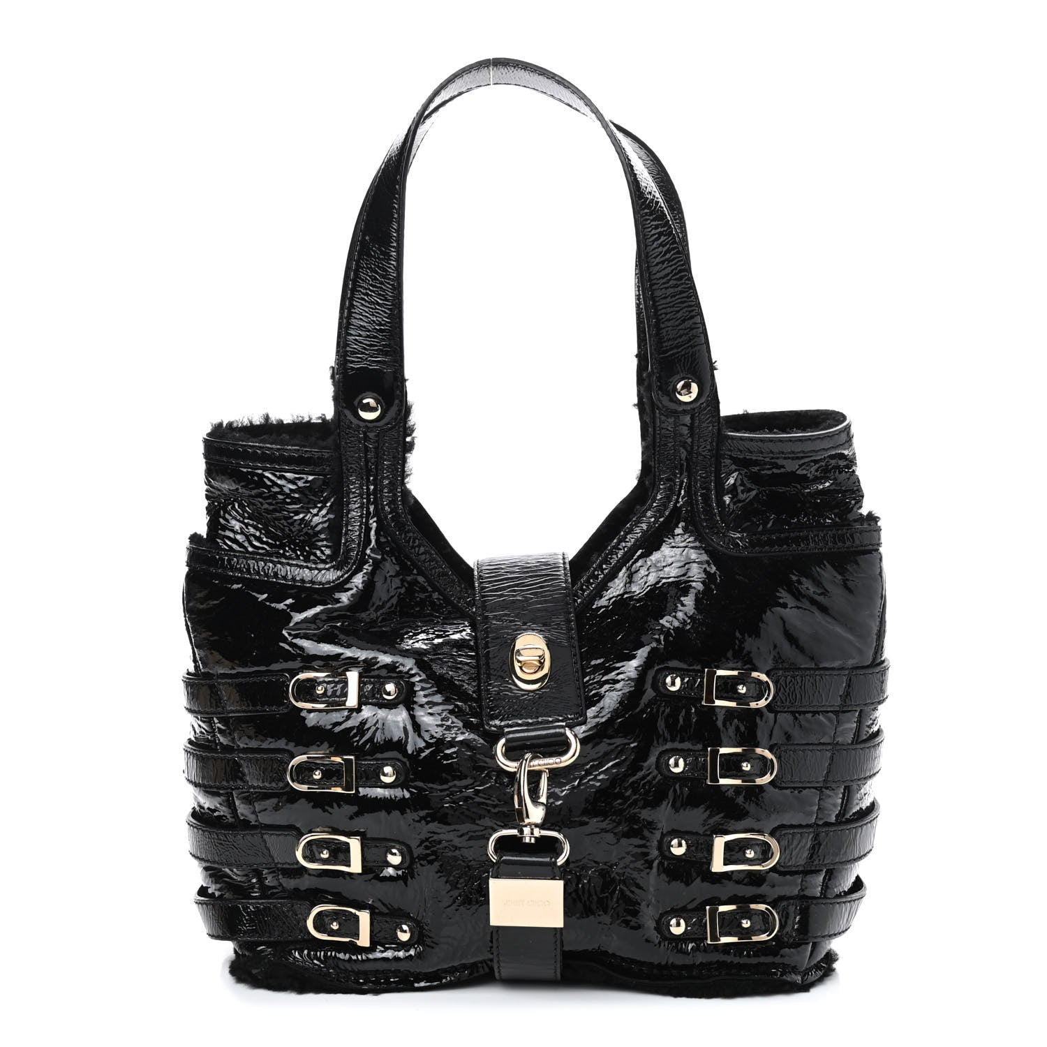 Jimmy Choo Patent Shearling Bree Tote Black 1 of 8