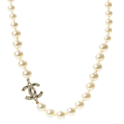Chanel Pearl Crystal CC Short Necklace Gold 1 of 7