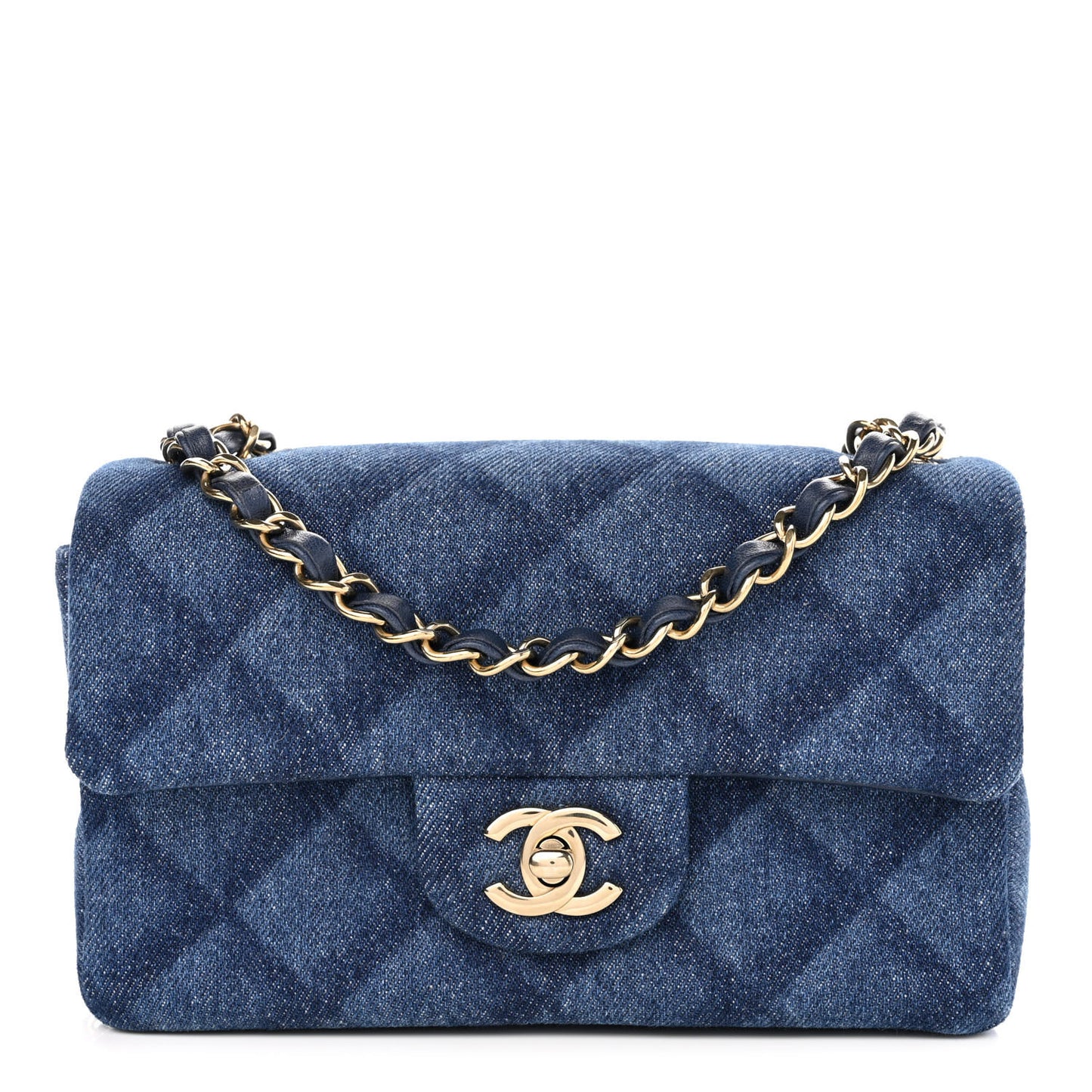 Printed Denim Quilted Mini Rectangular Flap Dark Blue
