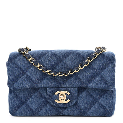 Chanel Printed Denim Quilted Mini Rectangular Flap Dark Blue 1 of 11