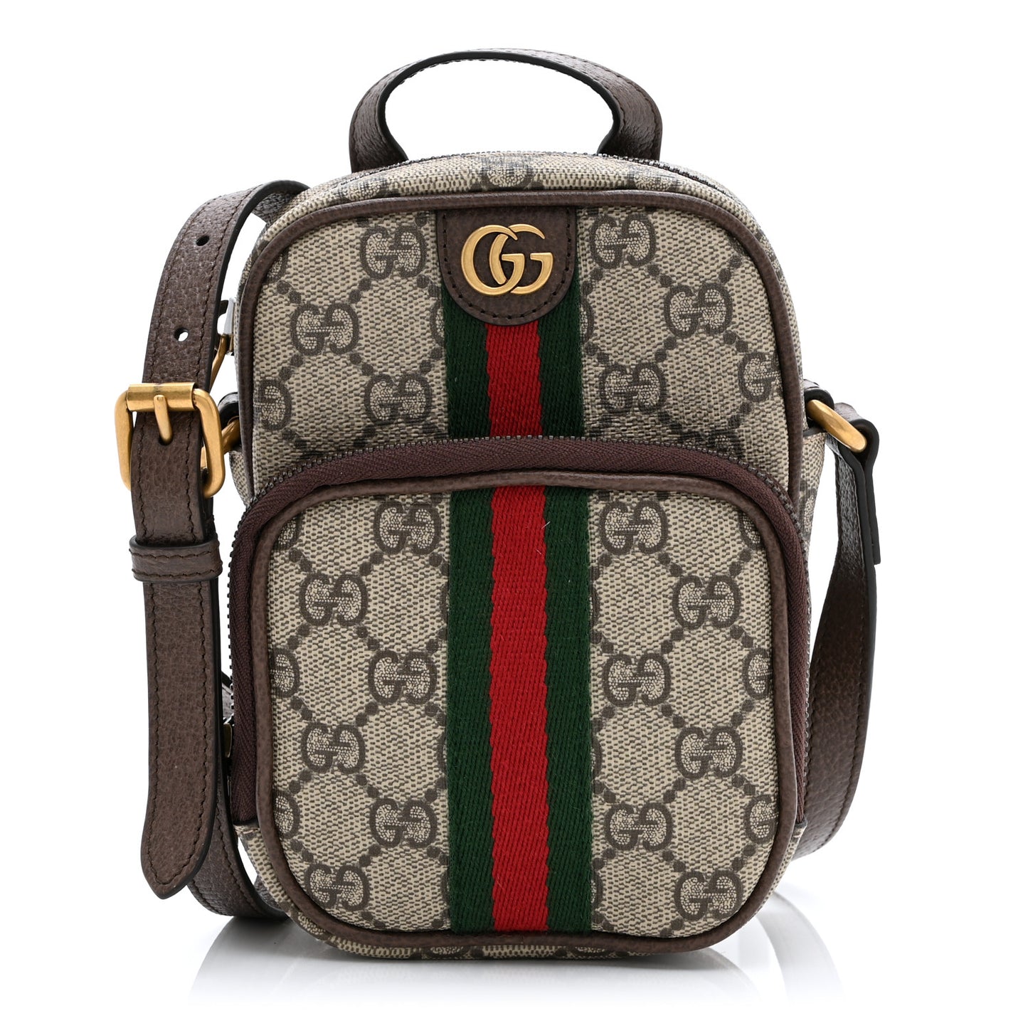 GG Supreme Monogram Web Mini Ophidia Double Zip Messenger Bag Beige New Acero