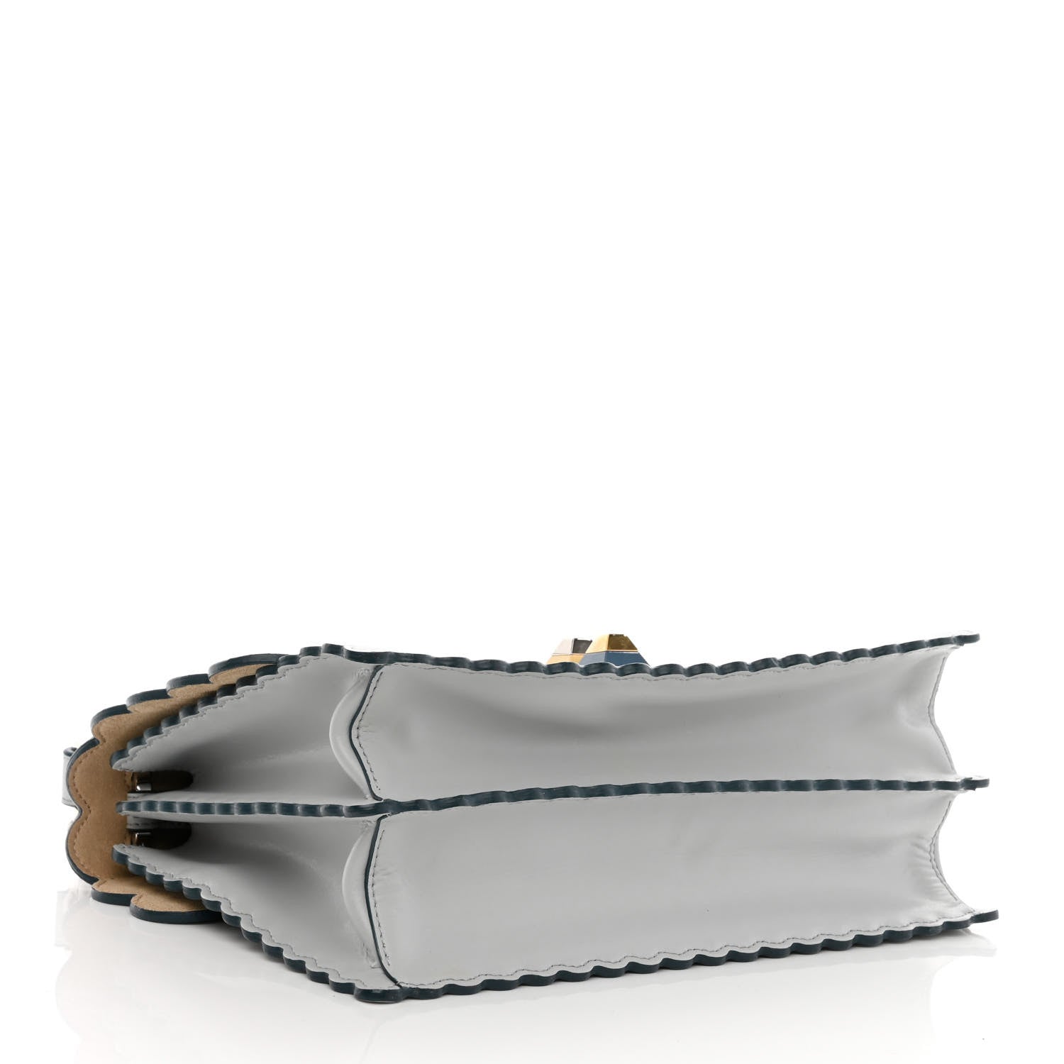 Fendi Vitello Liberty Scalloped Studded Kan I Shoulder Bag Grigio Perla 4 of 13