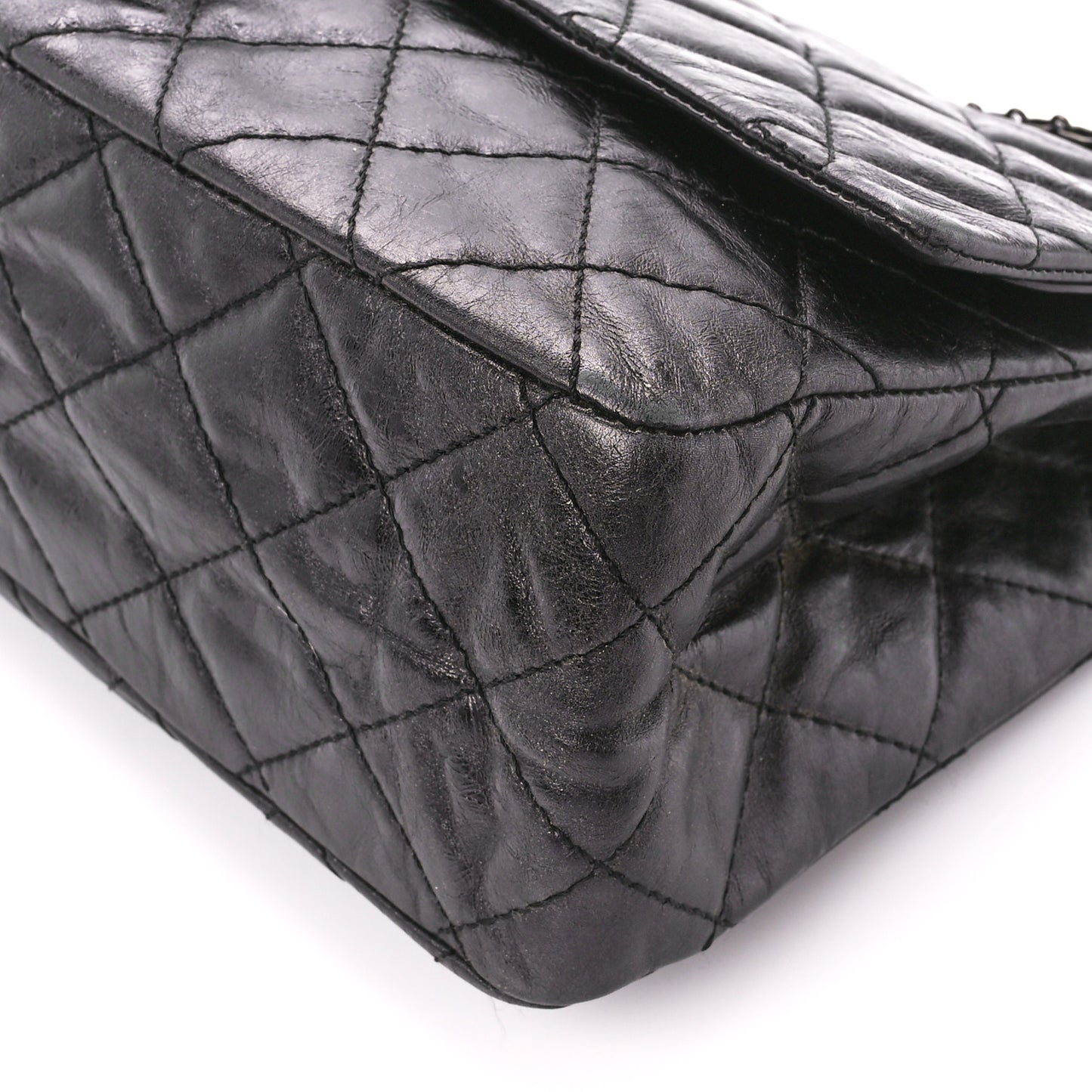 Metallic Aged Calfskin Quilted 2.55 Reissue 227 Flap So Black