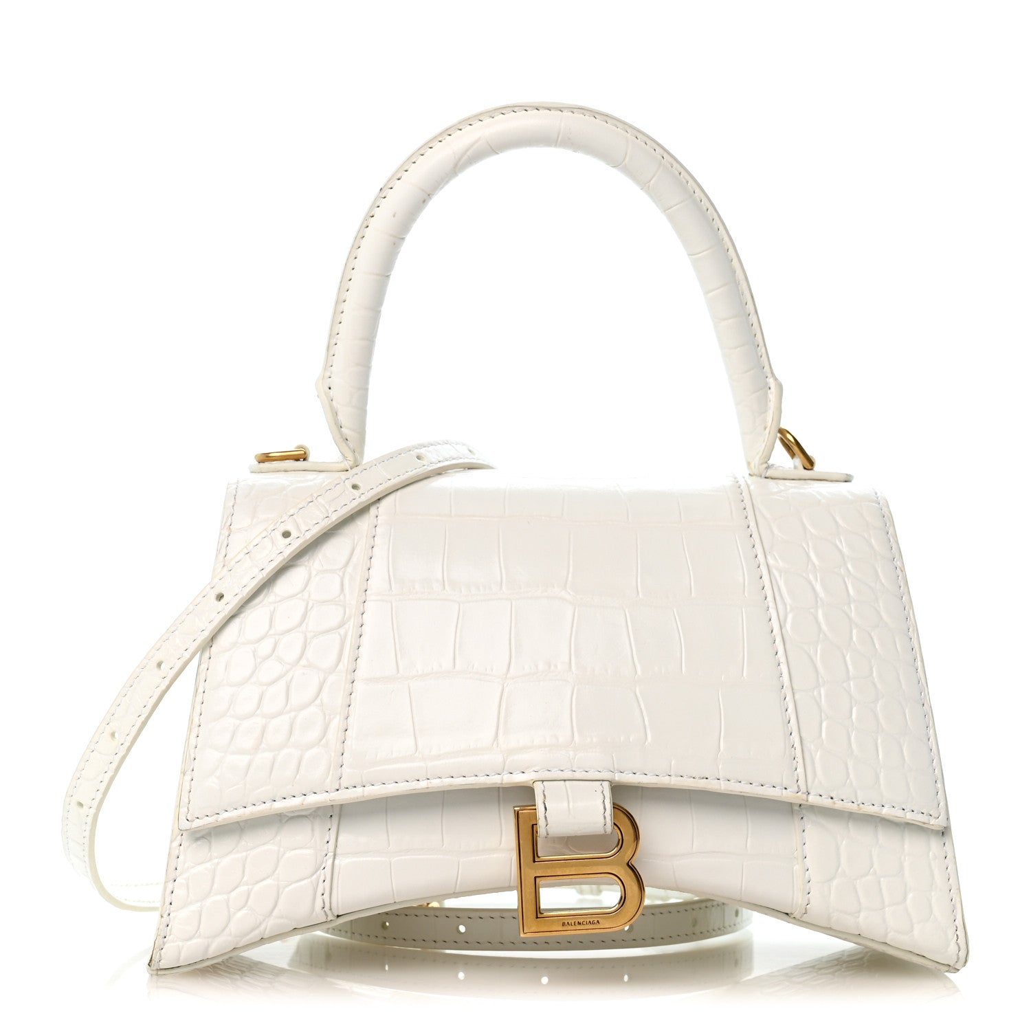 Balenciaga Calfskin Crocodile Embossed Small Hourglass Top Handle Bag White 1 of 13