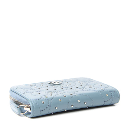 Chanel Lambskin Camellia Embossed Studded Zip Coin Purse Blue 4 of 8