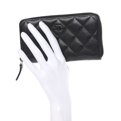 Chanel Metallic Caviar Quilted Medium Zip Around Wallet Black 2 of 11