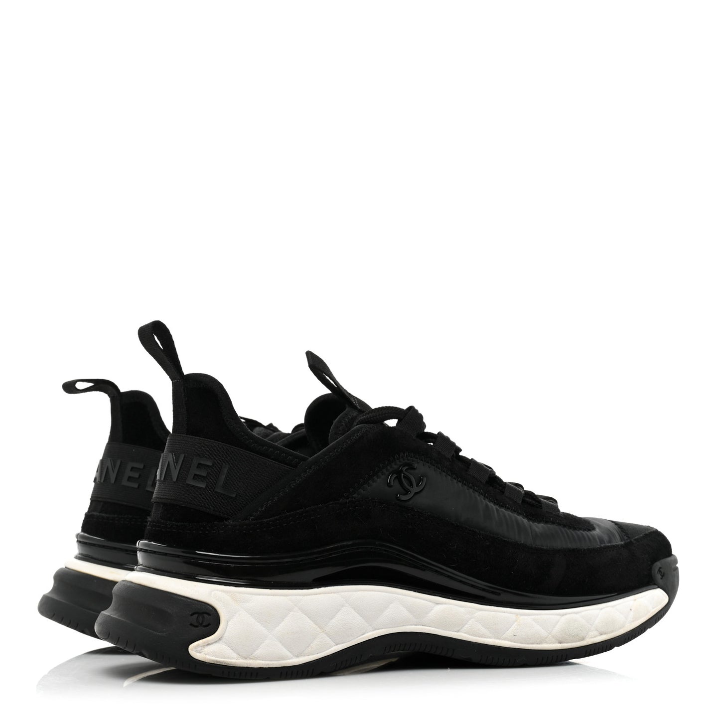 Velvet Calfskin Mixed Fibers CC Sneakers 40 Black