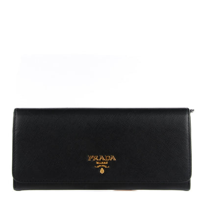 Prada Saffiano Metal Continental Flap Wallet Nero Black 1 of 9
