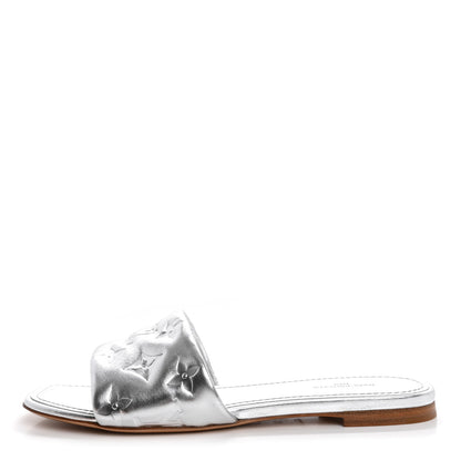 Louis Vuitton Metallic Lambskin Embossed Monogram Revival Flat Mules 38 Silver 1 of 12