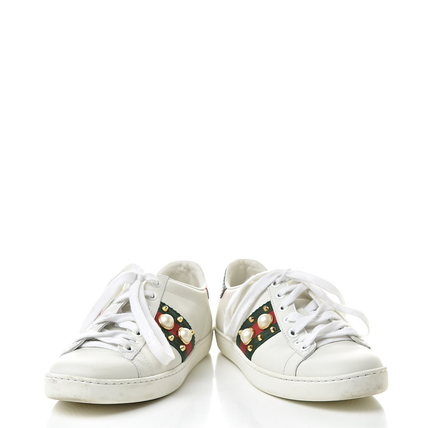Gucci Calfskin Web Pearl Studded Womens Ace Sneakers 34 White 6 of 16