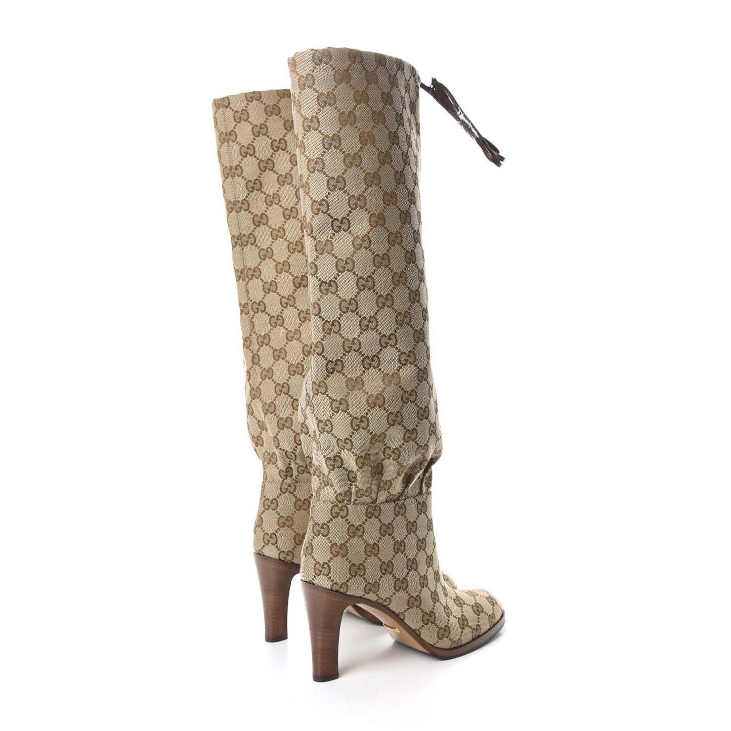 Monogram Malaga Kid Lisa Mid Heel Boots 37.5 Beige Ebony