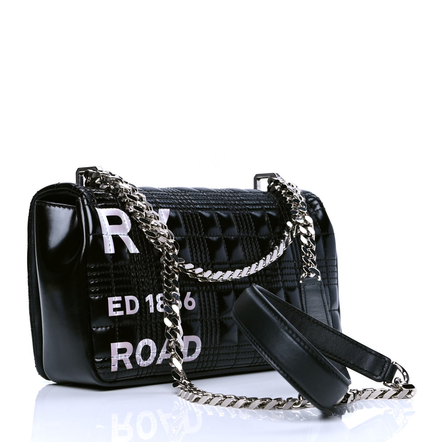 Patent Quilted Horseferry Print Small Lola Bag Black