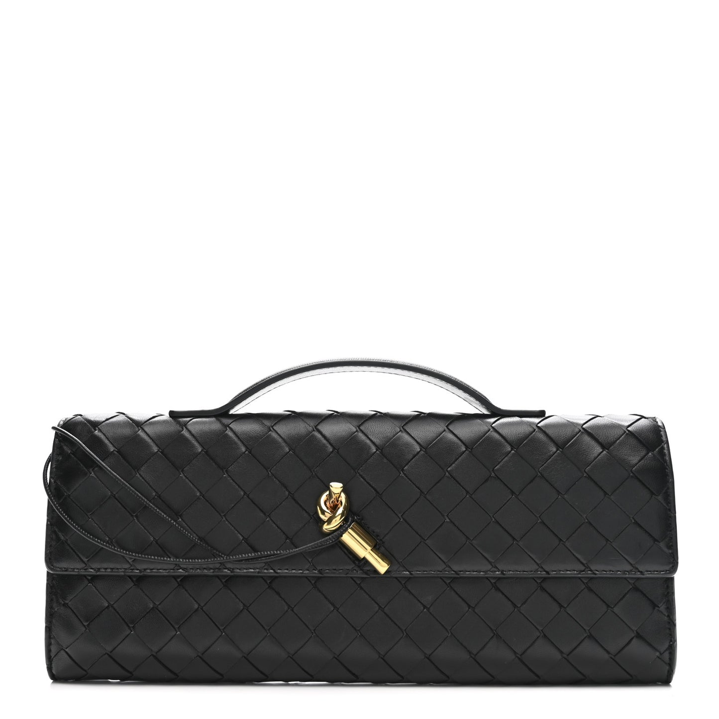 Nappa Intrecciato Long Andiamo Top Handle Clutch Black