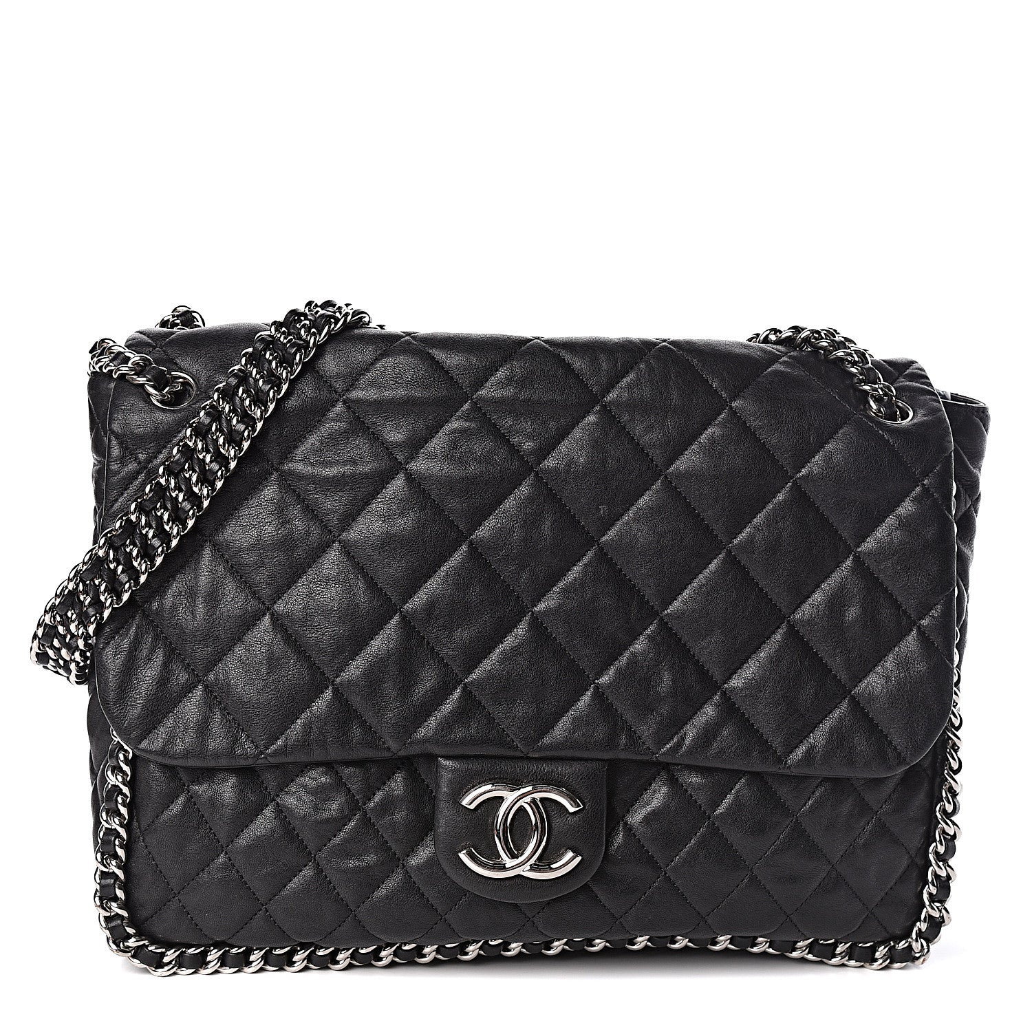Chanel Washed Lambskin Quilted Maxi Chain Around Flap Black 1 of 13
