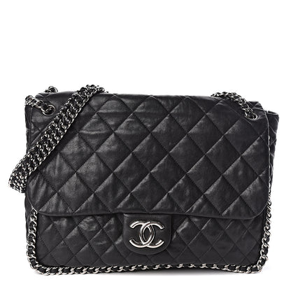 Chanel Washed Lambskin Quilted Maxi Chain Around Flap Black 1 of 13