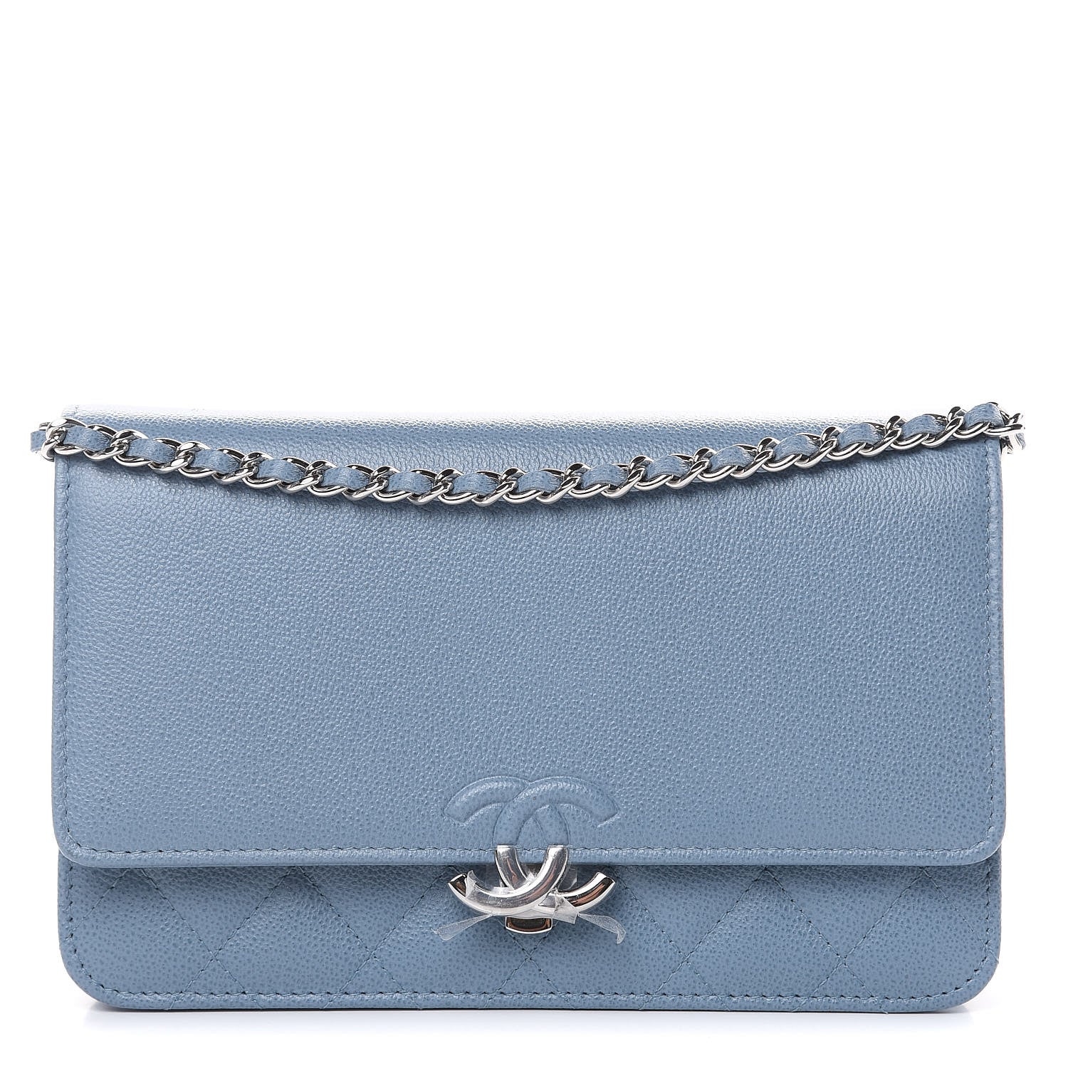 Chanel Grained Calfskin Quilted CC Box Wallet On Chain WOC Blue 1 of 11