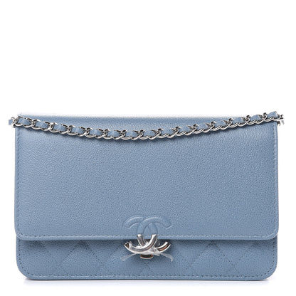 Chanel Grained Calfskin Quilted CC Box Wallet On Chain WOC Blue 1 of 11