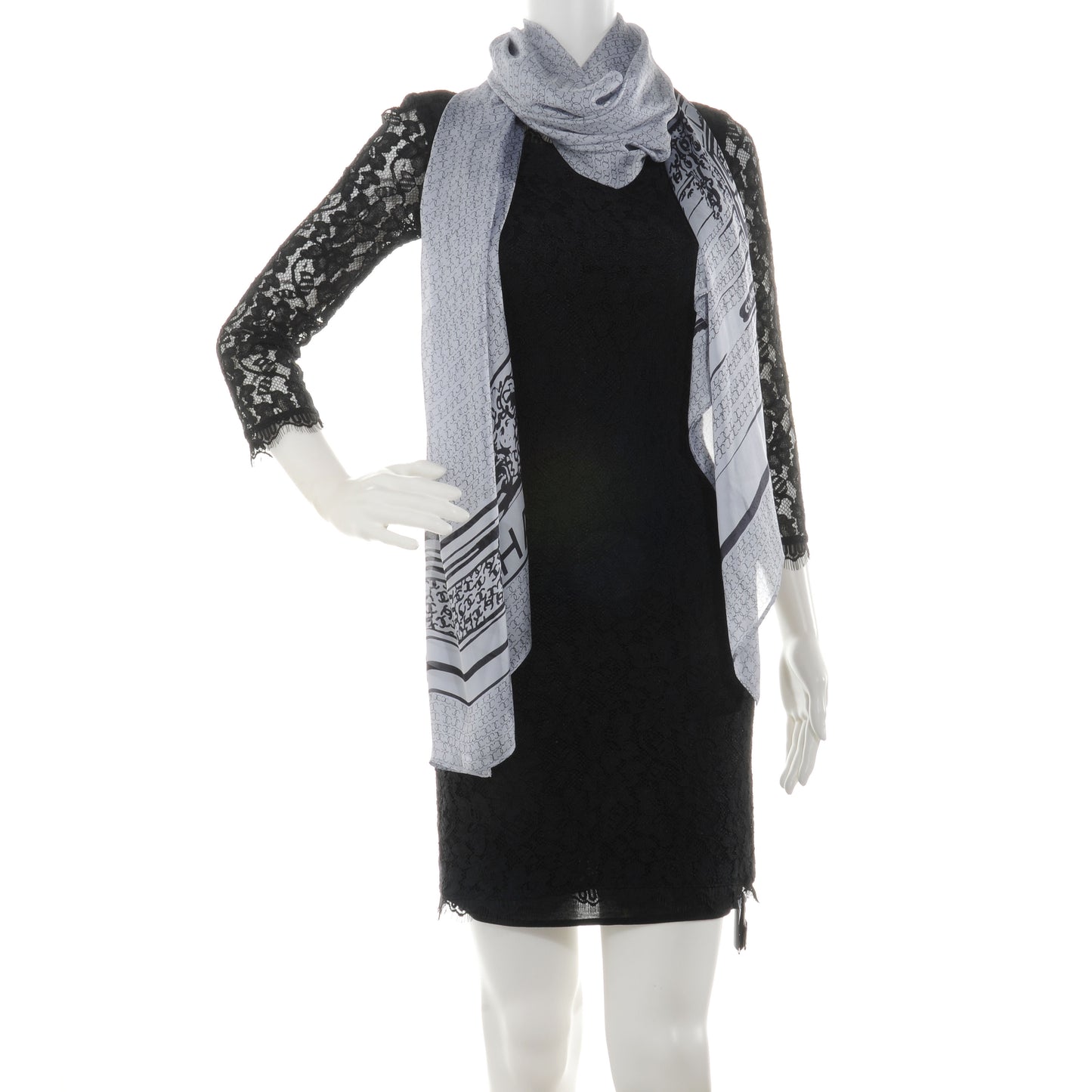 Silk Scarf CC Logo Grey Black
