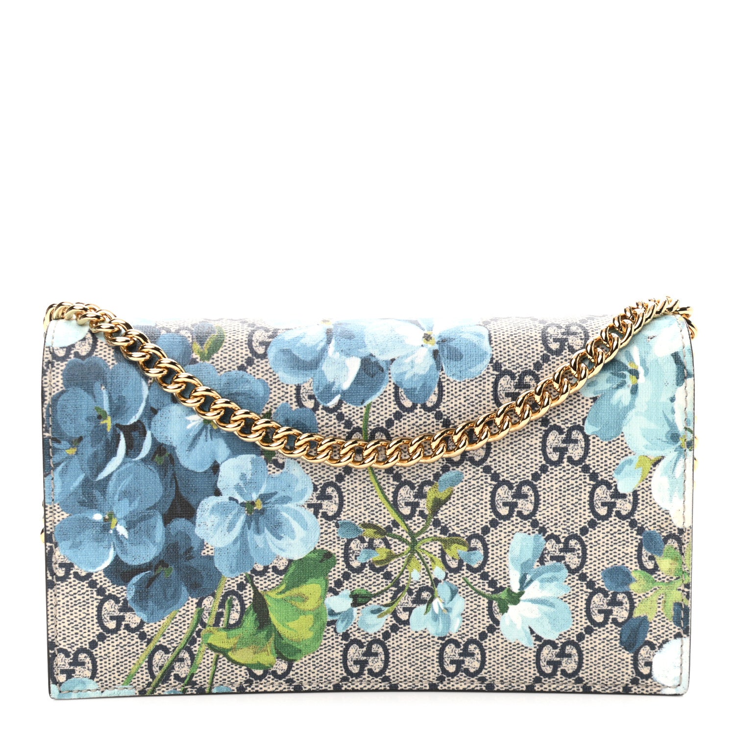 Gucci GG Supreme Monogram Blooms Chain Wallet Blue 1 of 11