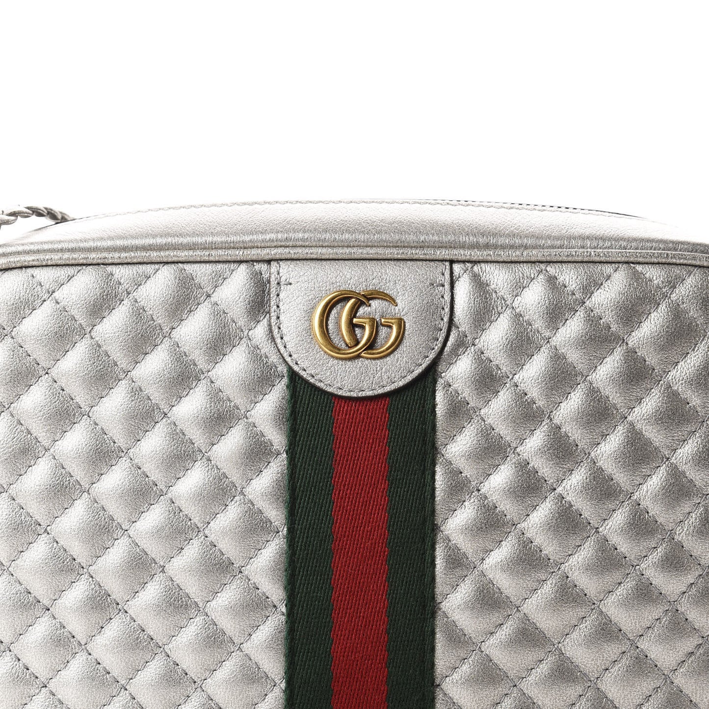 Laminated Nappa Web Trapuntata Small GG Shoulder Bag Argento