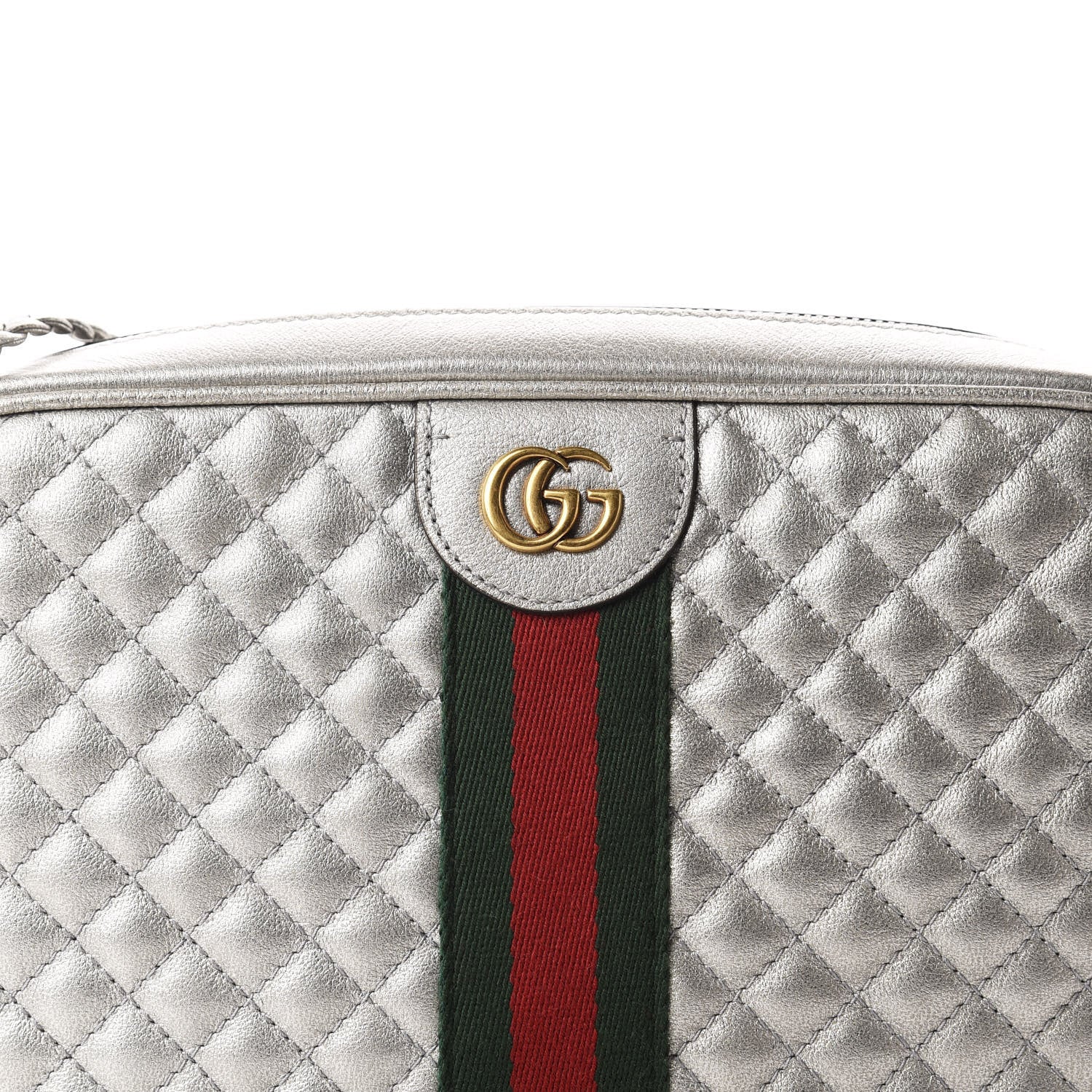 Gucci Laminated Nappa Web Trapuntata Small GG Shoulder Bag Argento 10 of 10