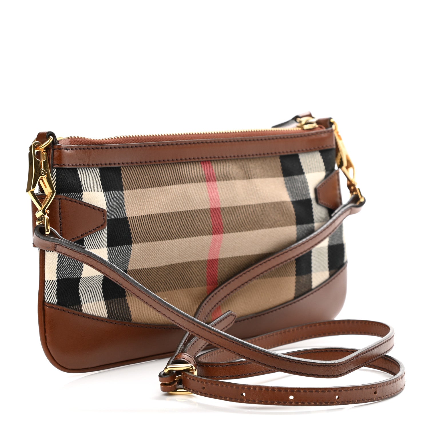 Burberry House Check Bridle Calfskin Peyton Crossbody Dark Tan 3 of 11
