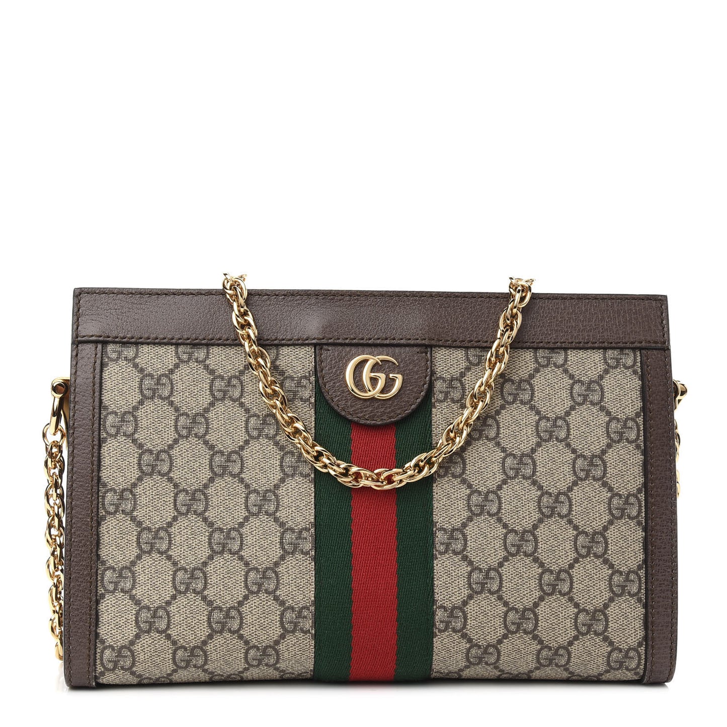 GG Supreme Monogram Web Small Ophidia Chain Shoulder Bag Brown