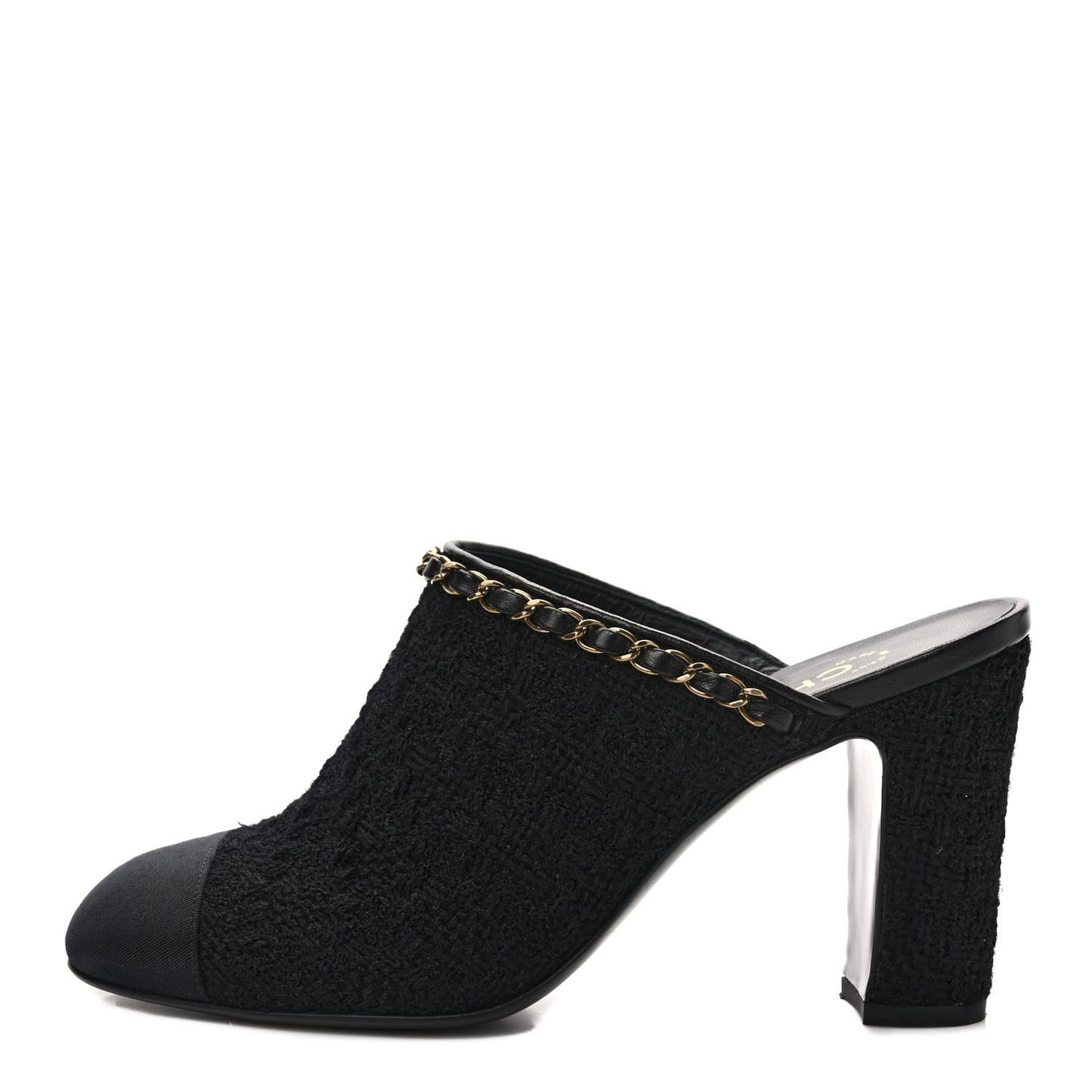 Tweed Grosgrain Cap Toe Chain Mule 39 Black