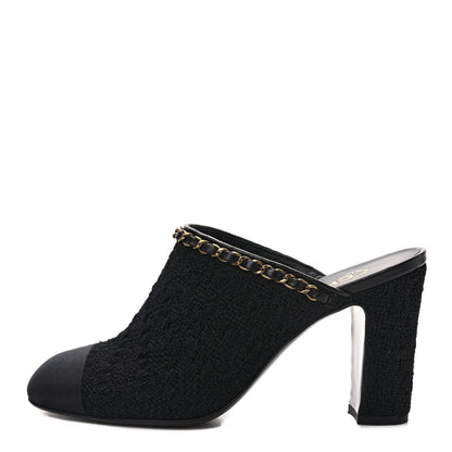 Chanel Tweed Grosgrain Cap Toe Chain Mule 39 Black 1 of 7