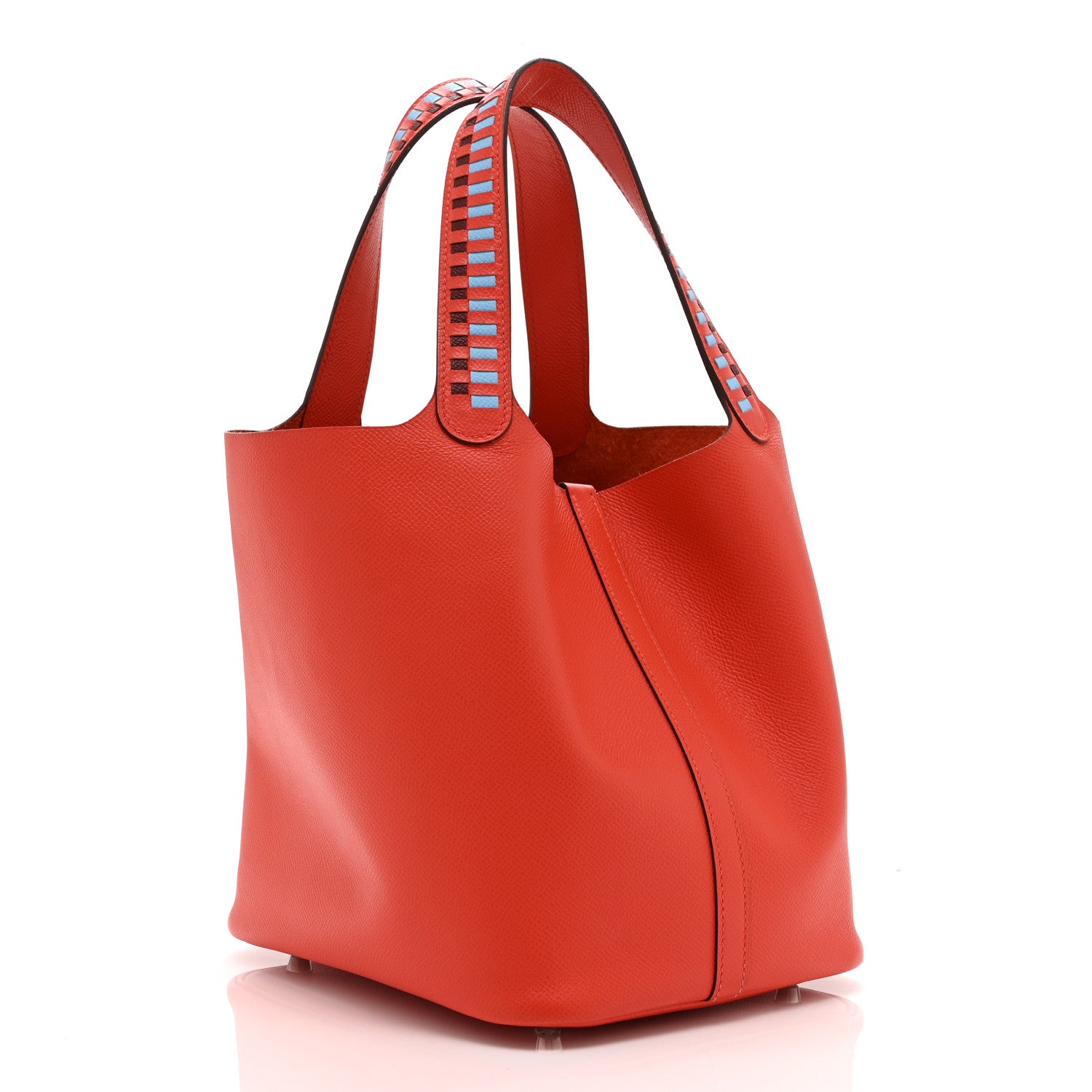 Hermes Epsom Tressage De Cuir Picotin Lock 22 MM Rouge Coeur Bleu du Nord Rouge H 3 of 10