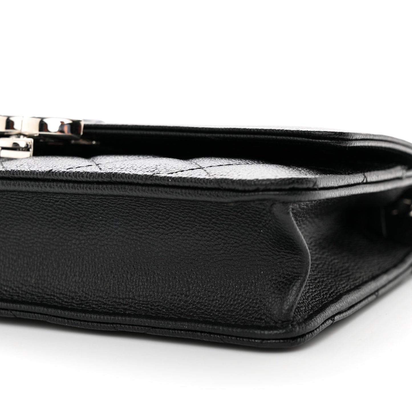 Grained Calfskin Quilted CC Box Wallet On Chain WOC Black