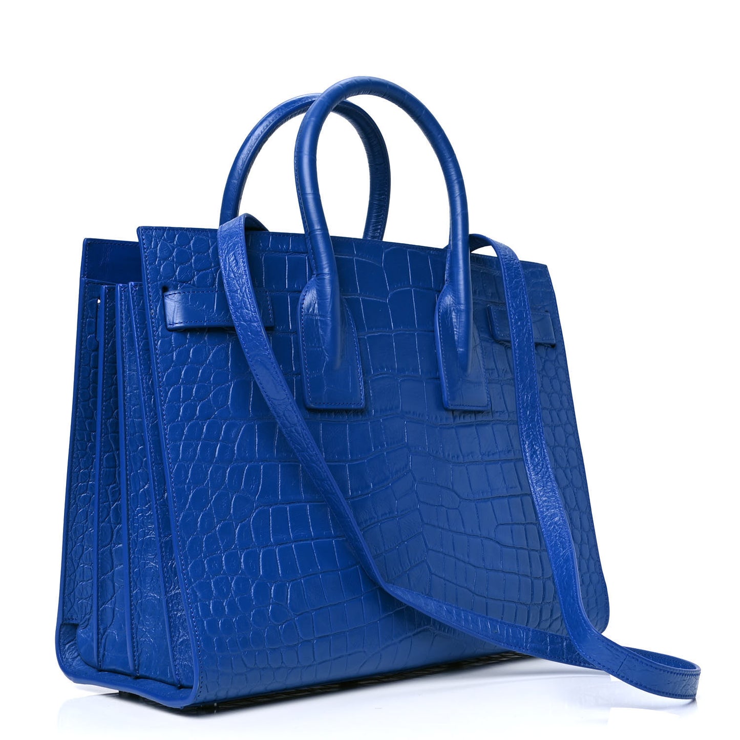 Calfskin Crocodile Embossed Small Sac De Jour Royal Blue