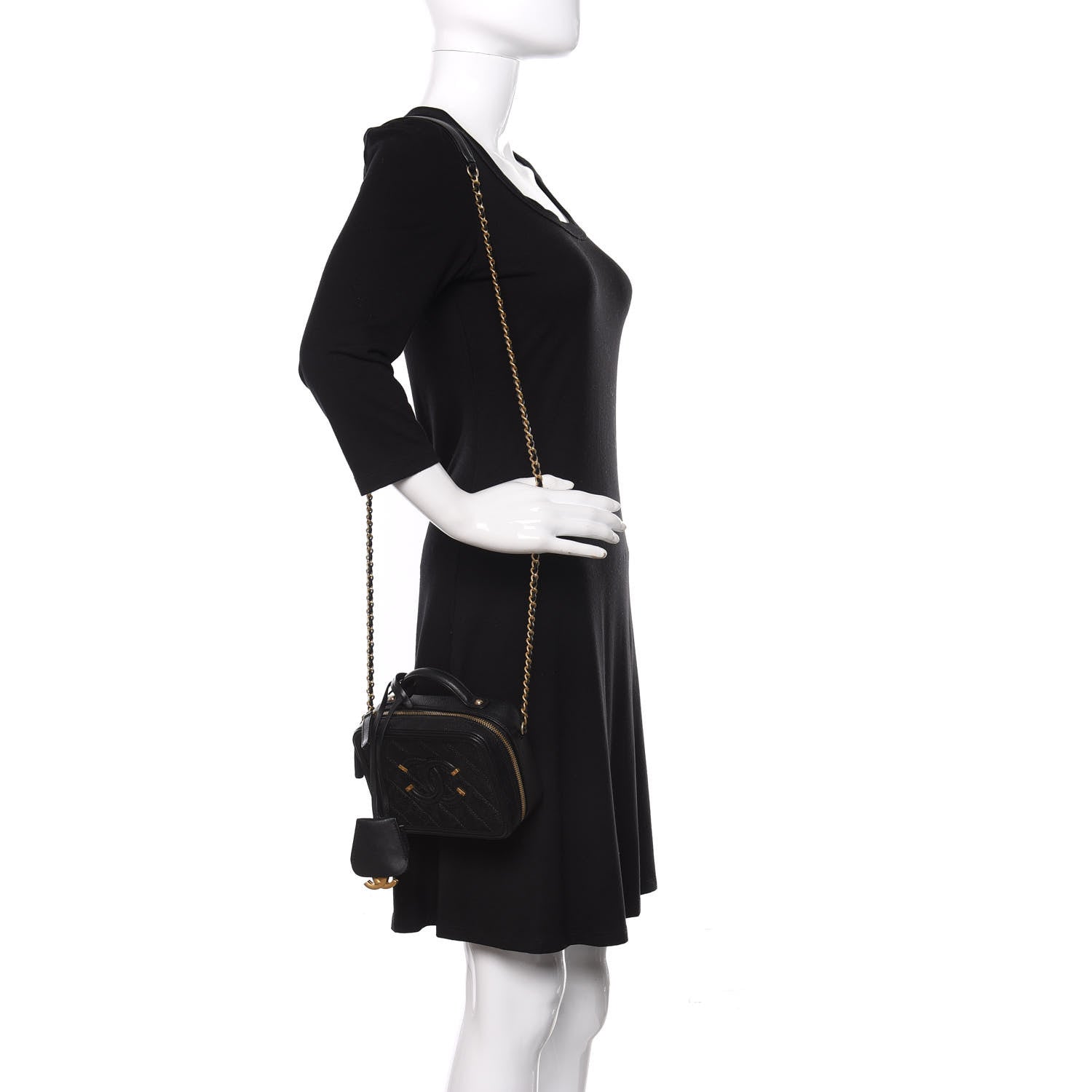 Chanel Caviar Quilted Small CC Filigree Vanity Case Black 2 of 10