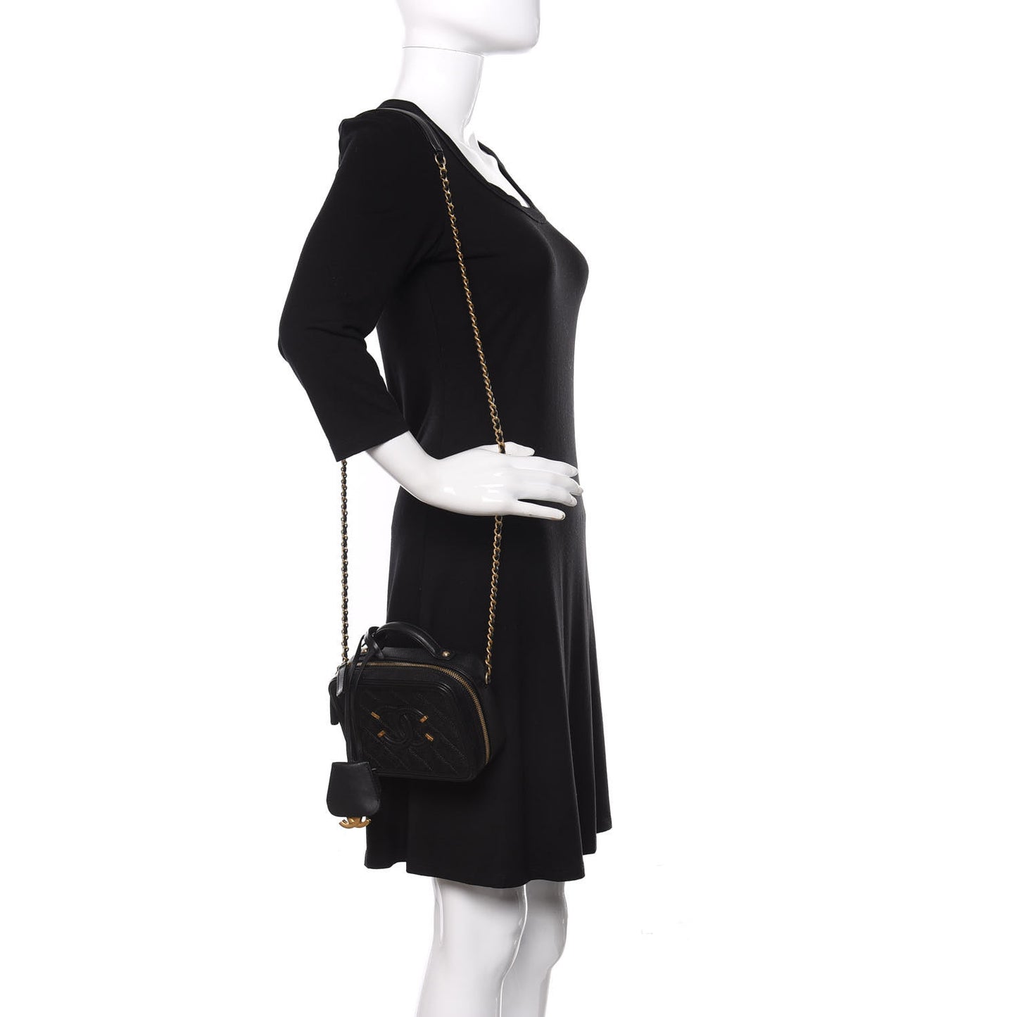 Caviar Quilted Small CC Filigree Vanity Case Black