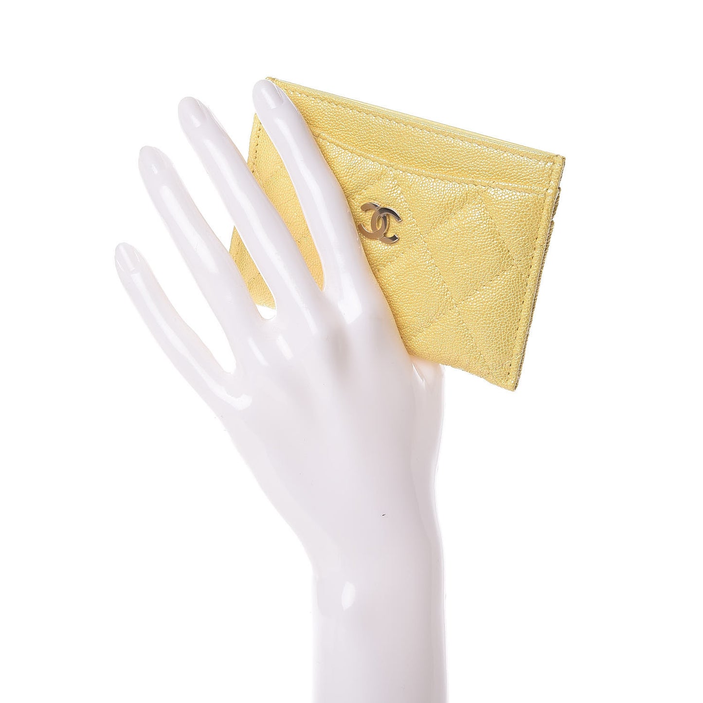 Iridescent Caviar Quilted Card Holder Yellow