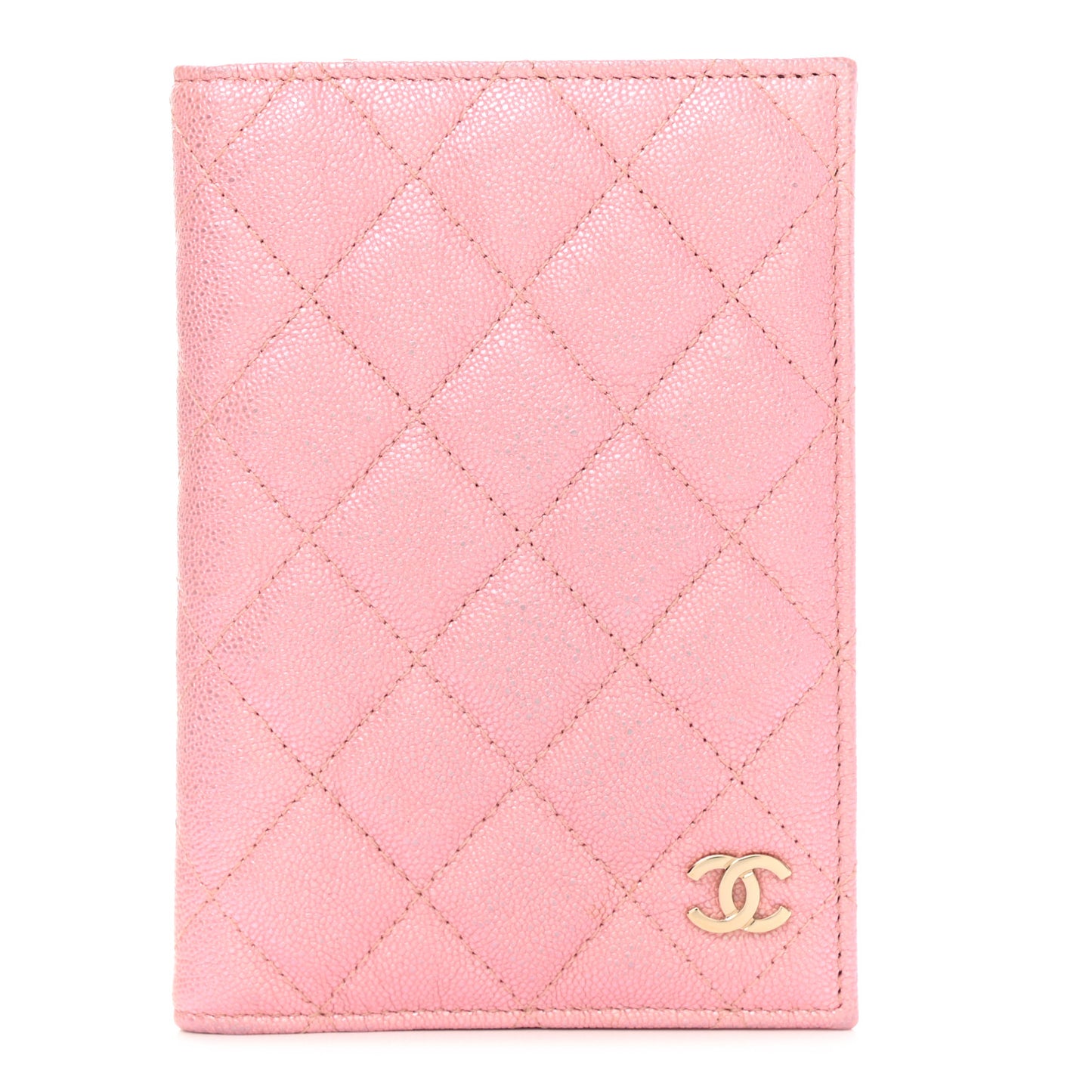 Iridescent Caviar Quilted Passport Holder Pink