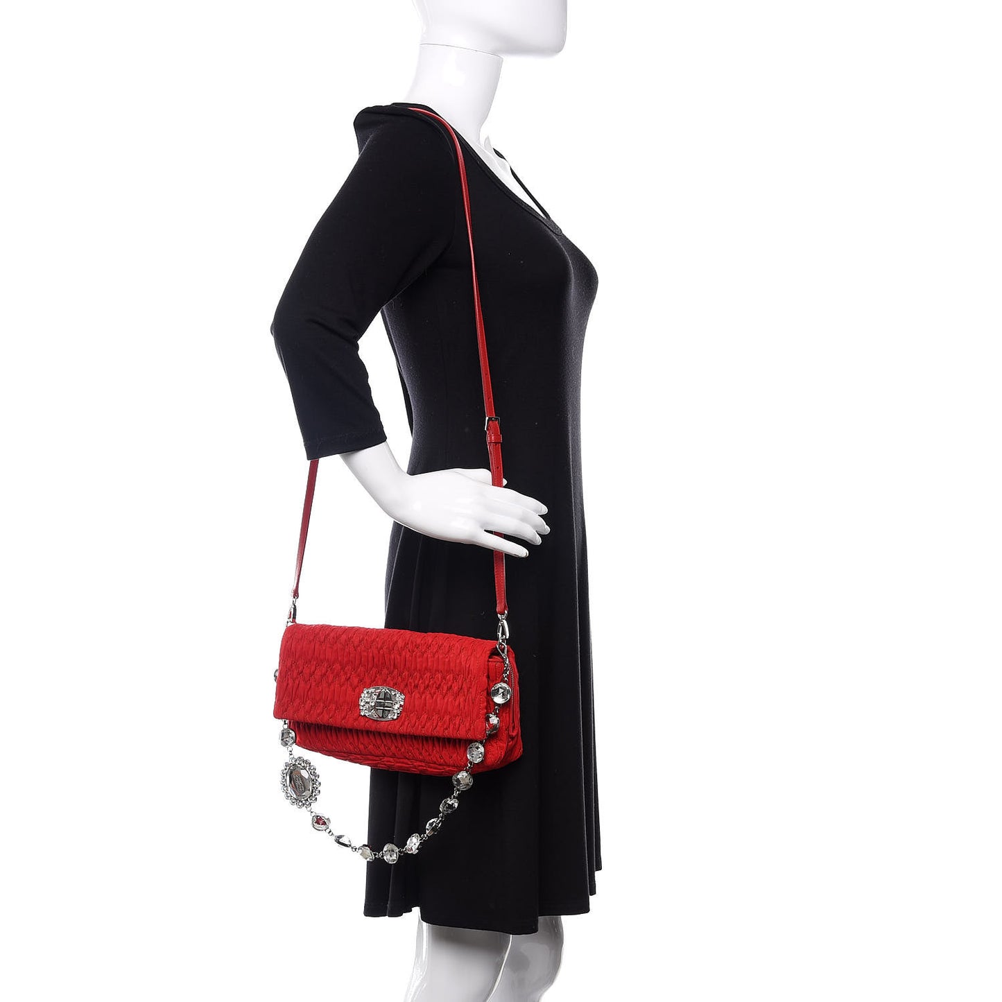 Faille Matelasse Crystal Flap Clutch Fuoco