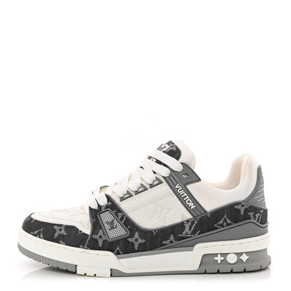 Louis Vuitton Calfskin Embossed Monogram Denim Mens LV Trainer Sneakers 5.5 Grey 1 of 14
