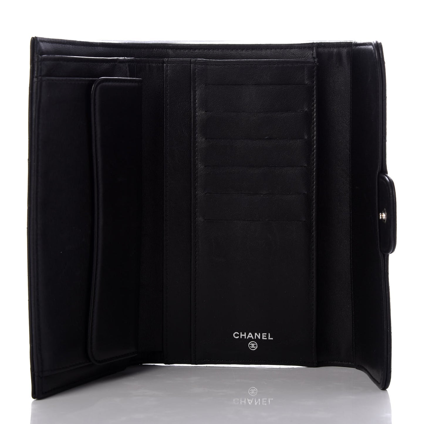 Lambskin Quilted Large Flap Wallet Black