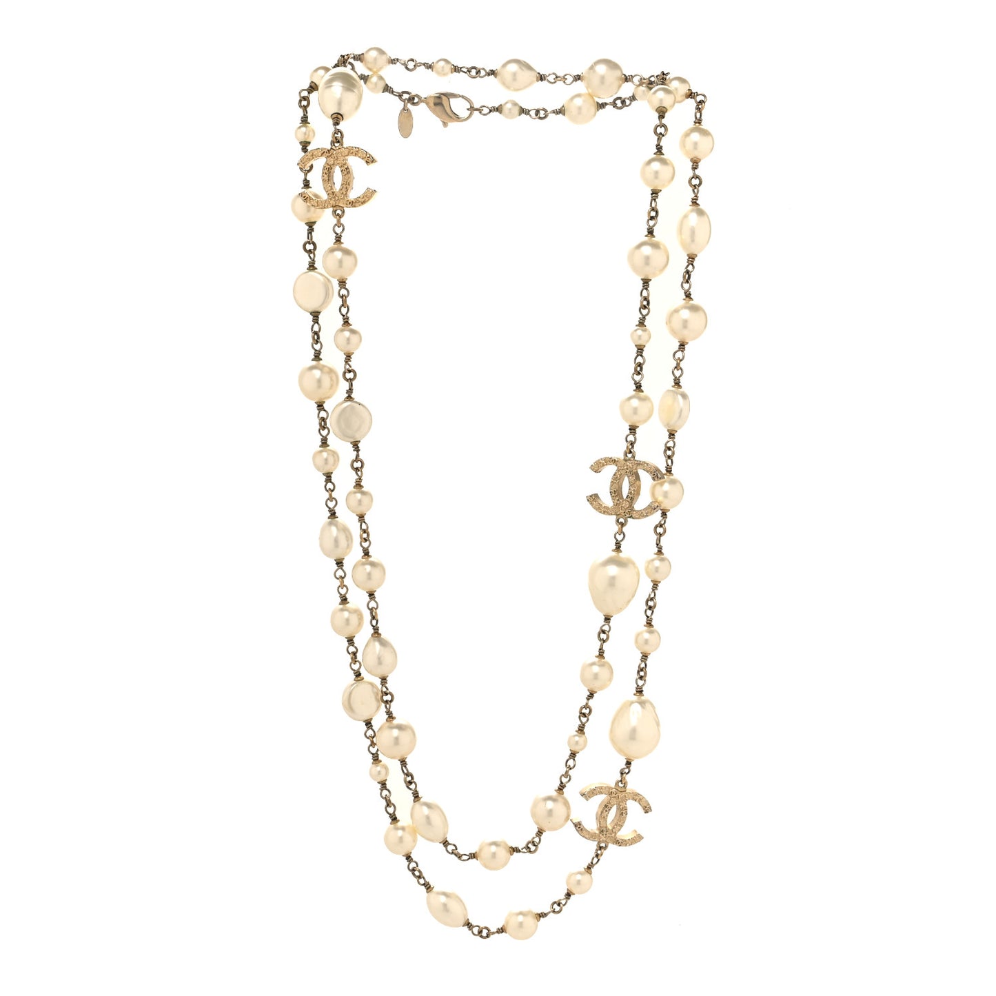 Pearl CC Long Necklace Light Gold