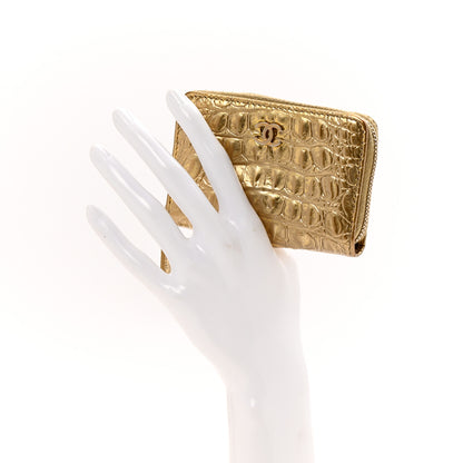 Chanel Metallic Calfskin Crocodile Embossed Cocodile Zip Coin Case Gold 2 of 9