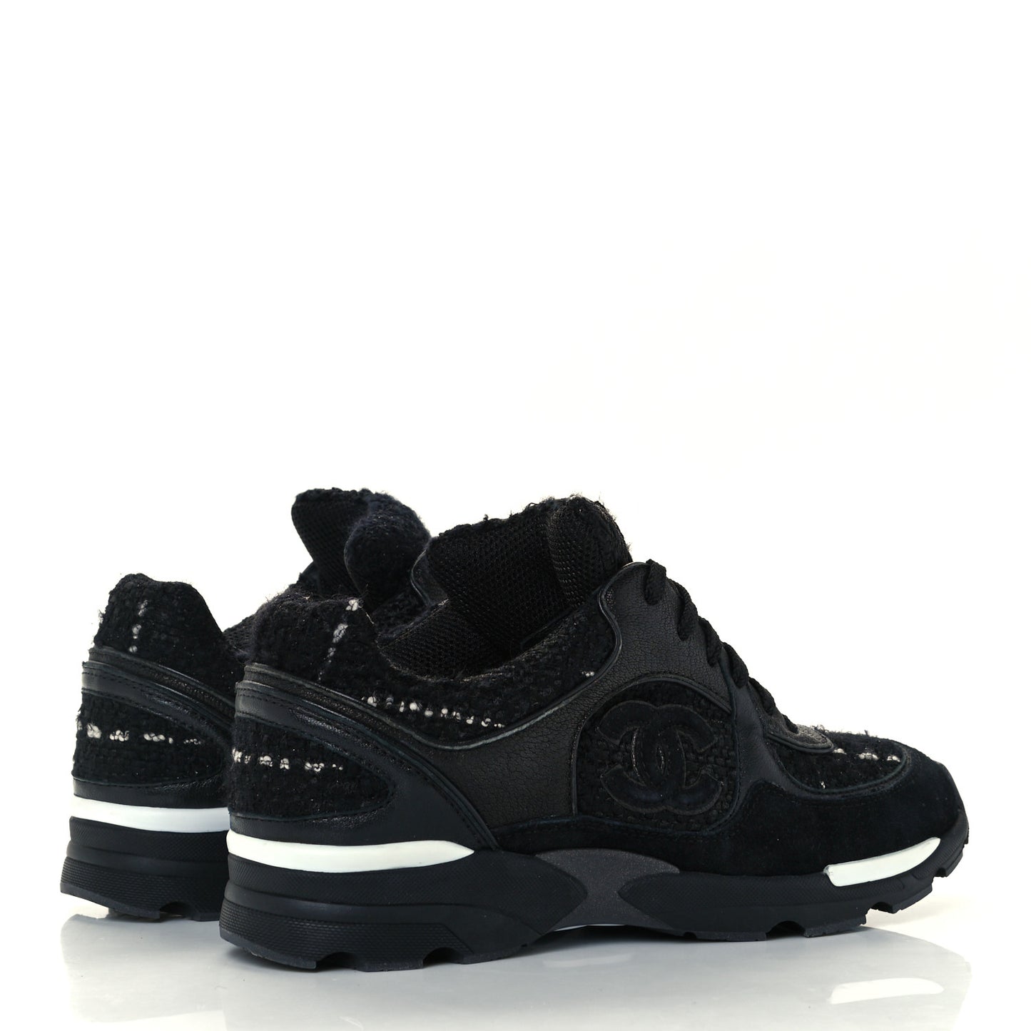 Tweed Suede Goatskin CC Sneakers 37 Black White