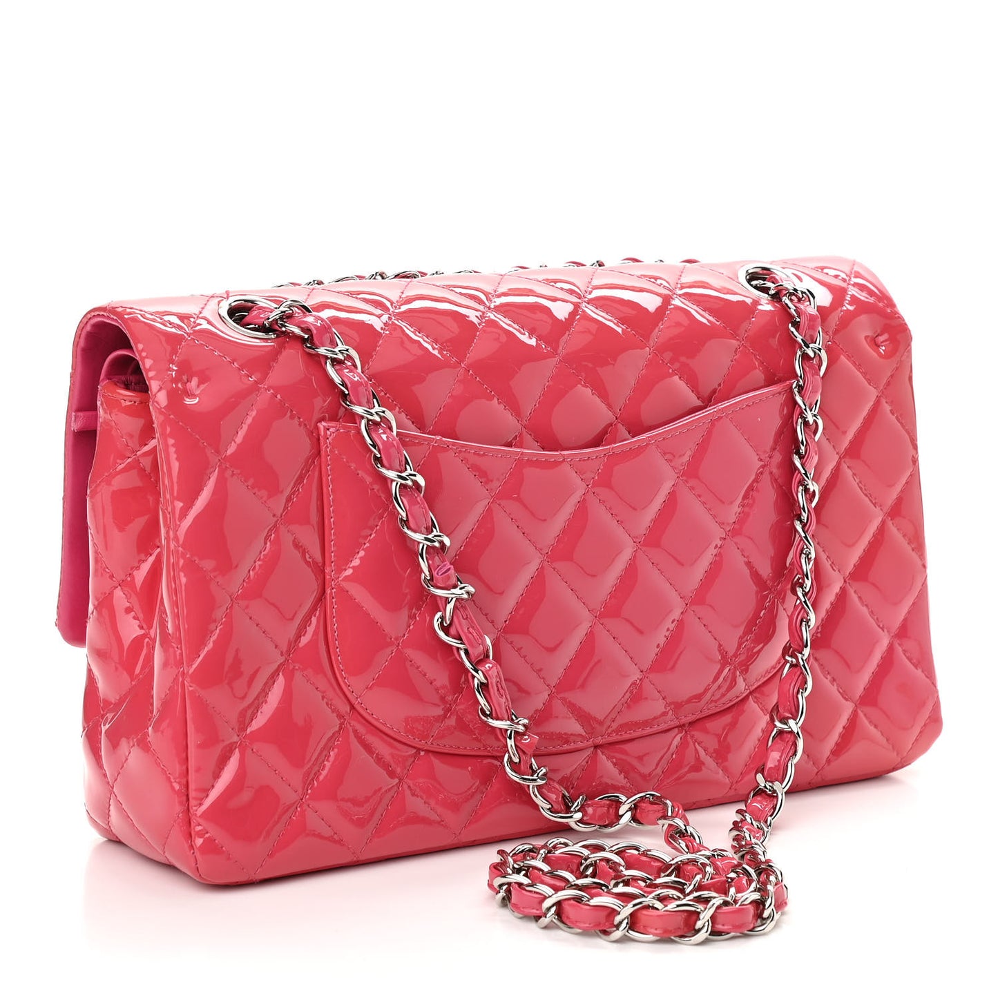 Patent Quilted Medium Double Flap Fuchsia
