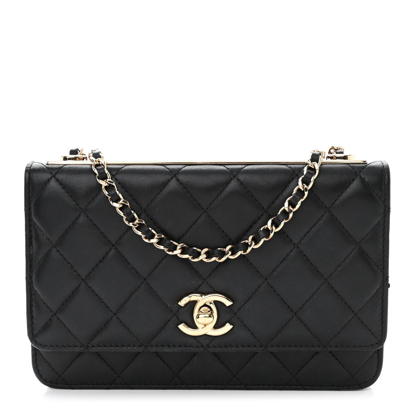 Lambskin Quilted Trendy CC Wallet On Chain WOC Black