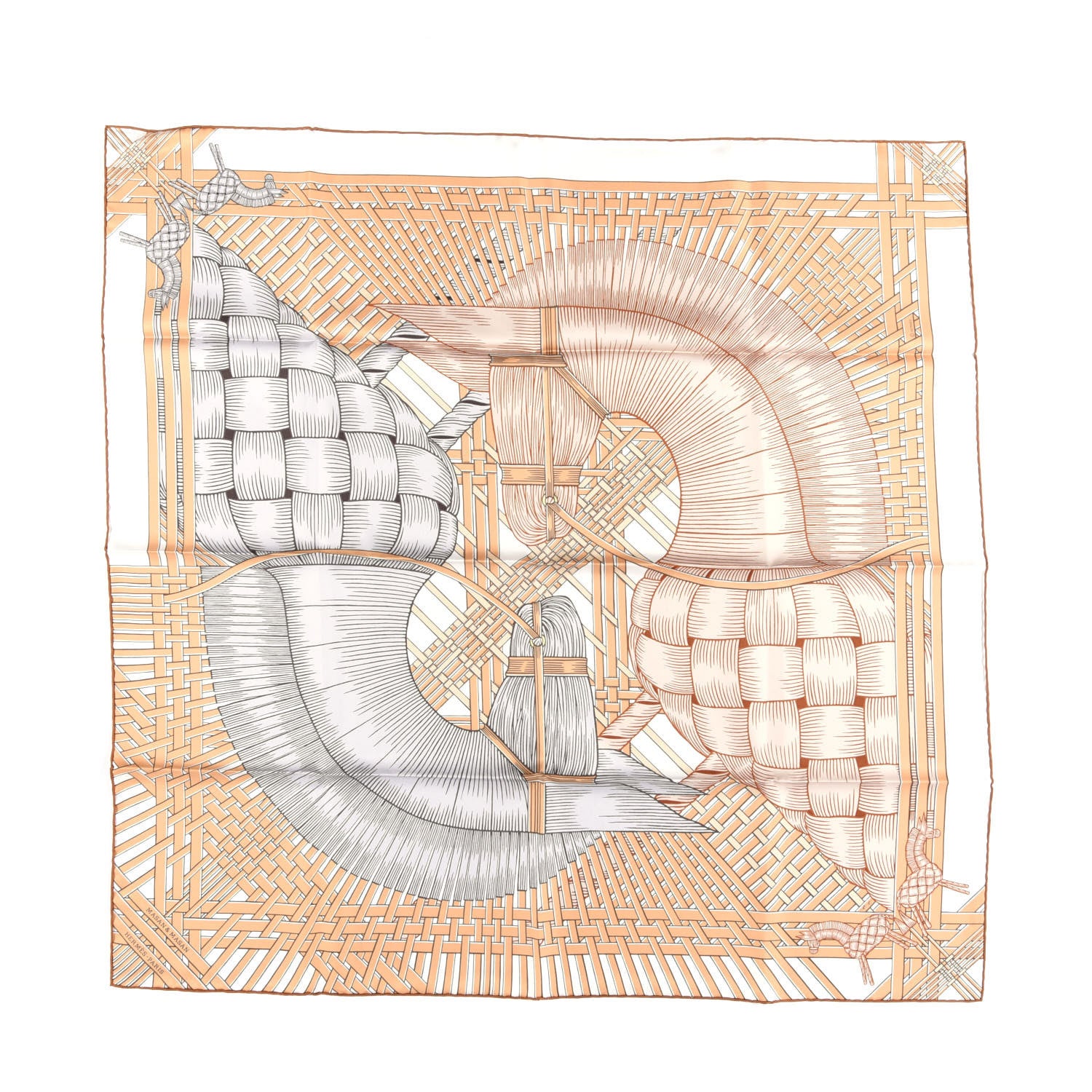 Hermes Silk Masan & Masan Scarf 90 White Beige Gris 1 of 3