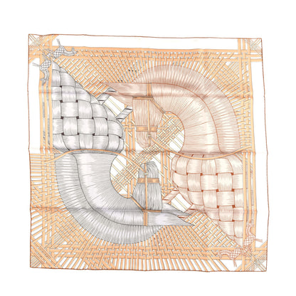 Hermes Silk Masan & Masan Scarf 90 White Beige Gris 1 of 3