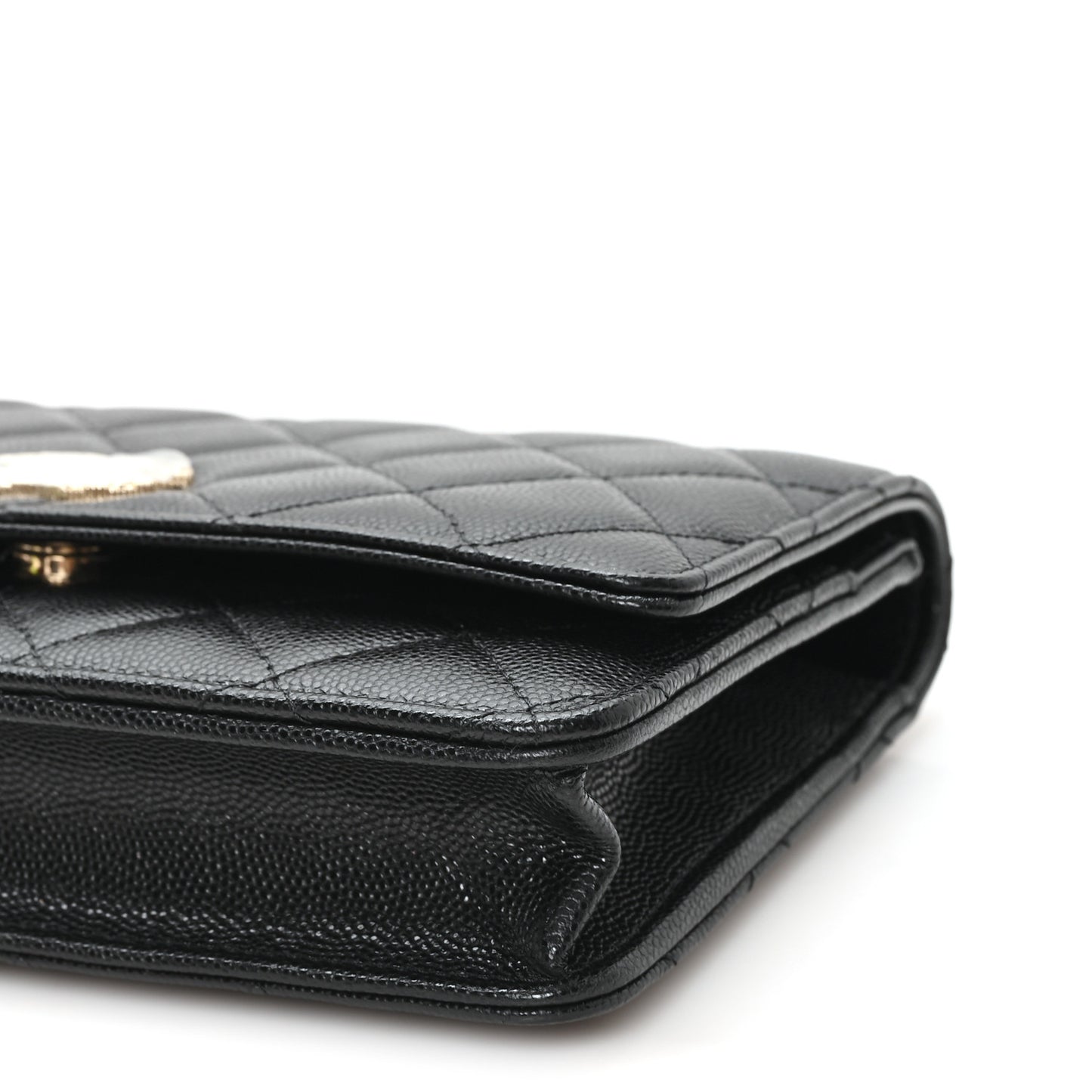 Caviar Quilted Crystal Heart CC Wallet On Chain WOC Black