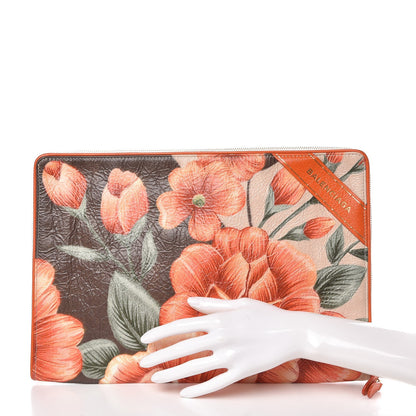 Balenciaga Agneau Floral Print Blanket Pouch Orange 2 of 9